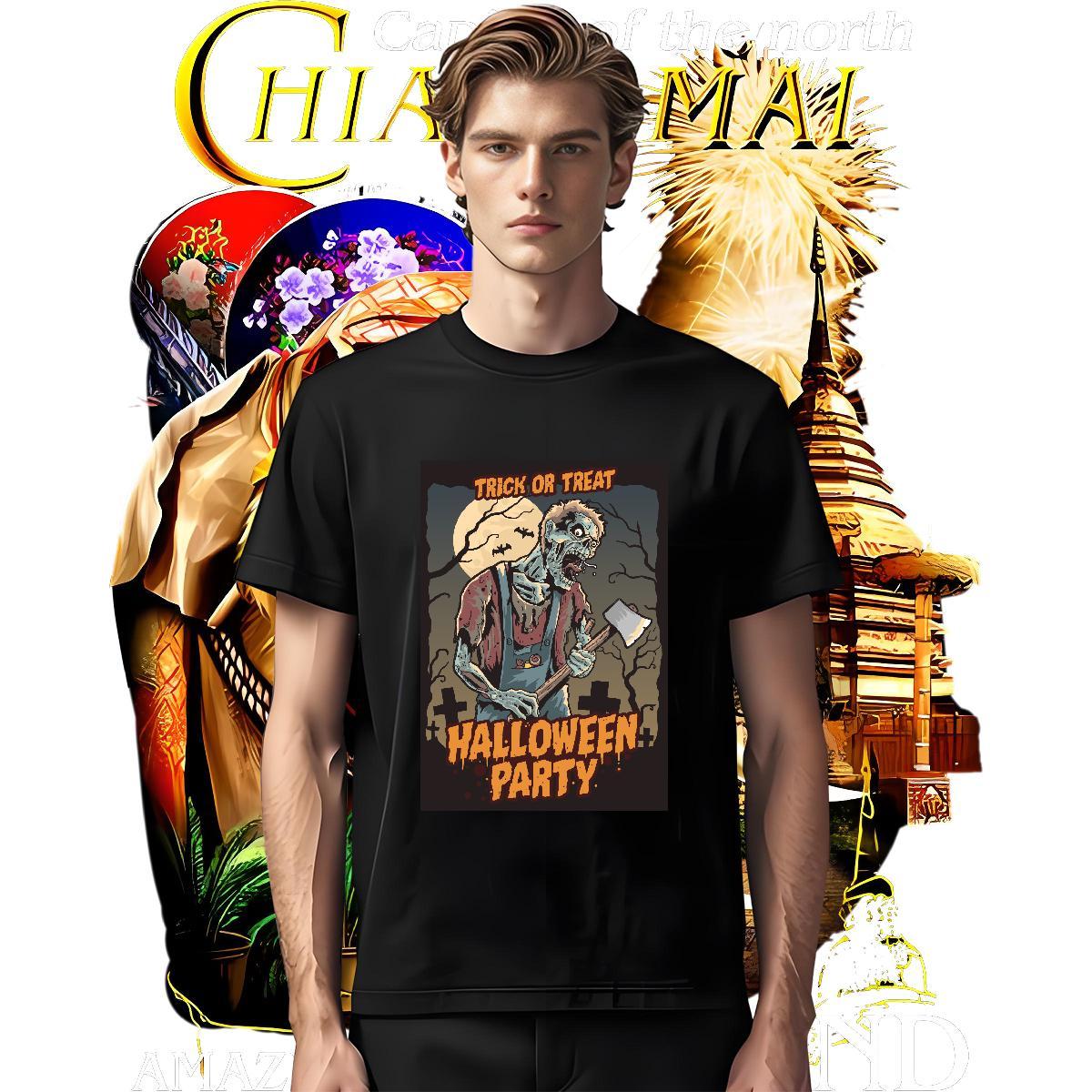 Comfortable T Shirts Men halloween Round Neck Short Sleeve Casual Beach Customized 230g Pure Cotton Men Tshirts Fashion Casual Tee Shirt