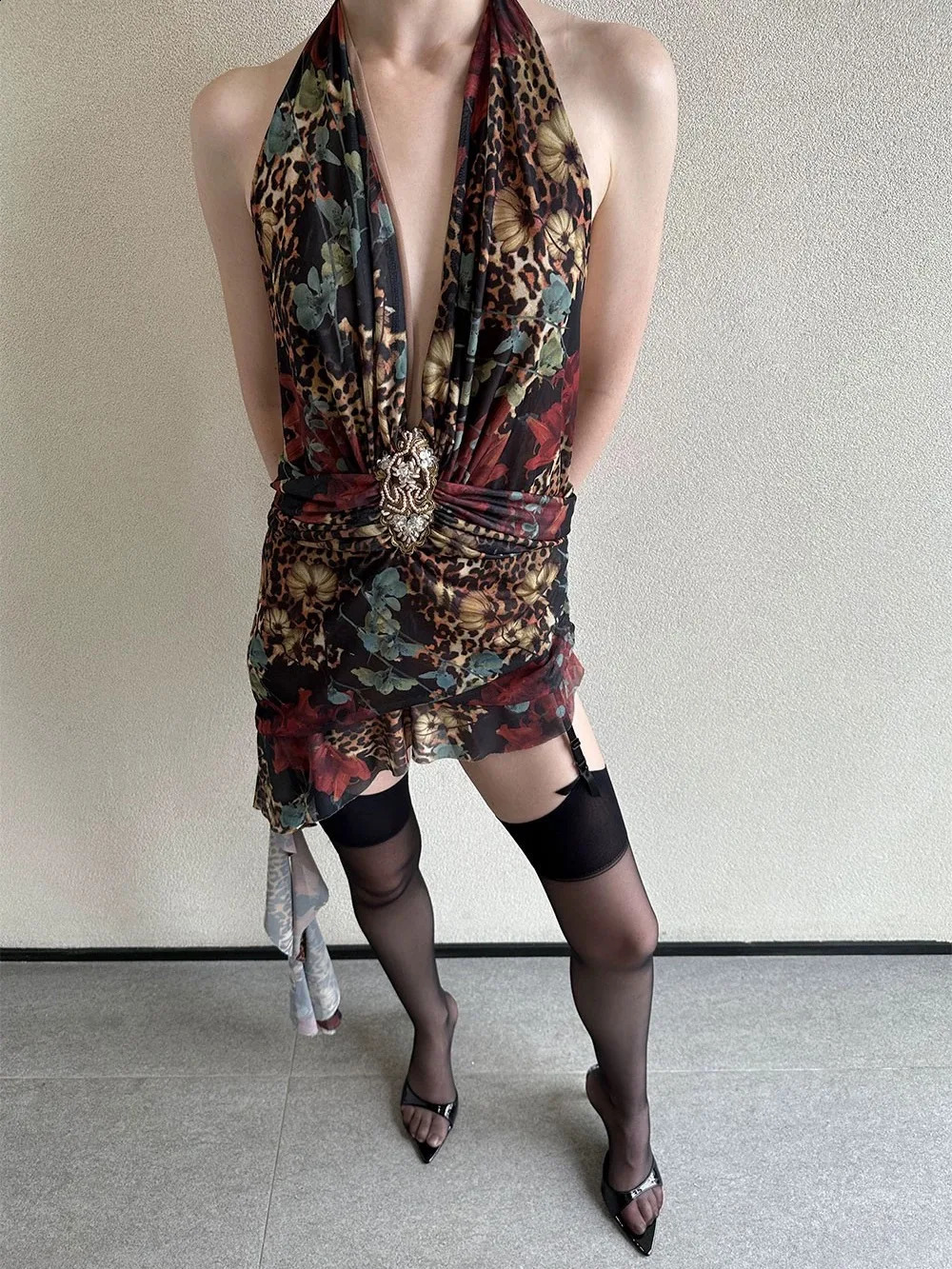 Jaded London sexy halter dress with skirt and beaded halter 240813
