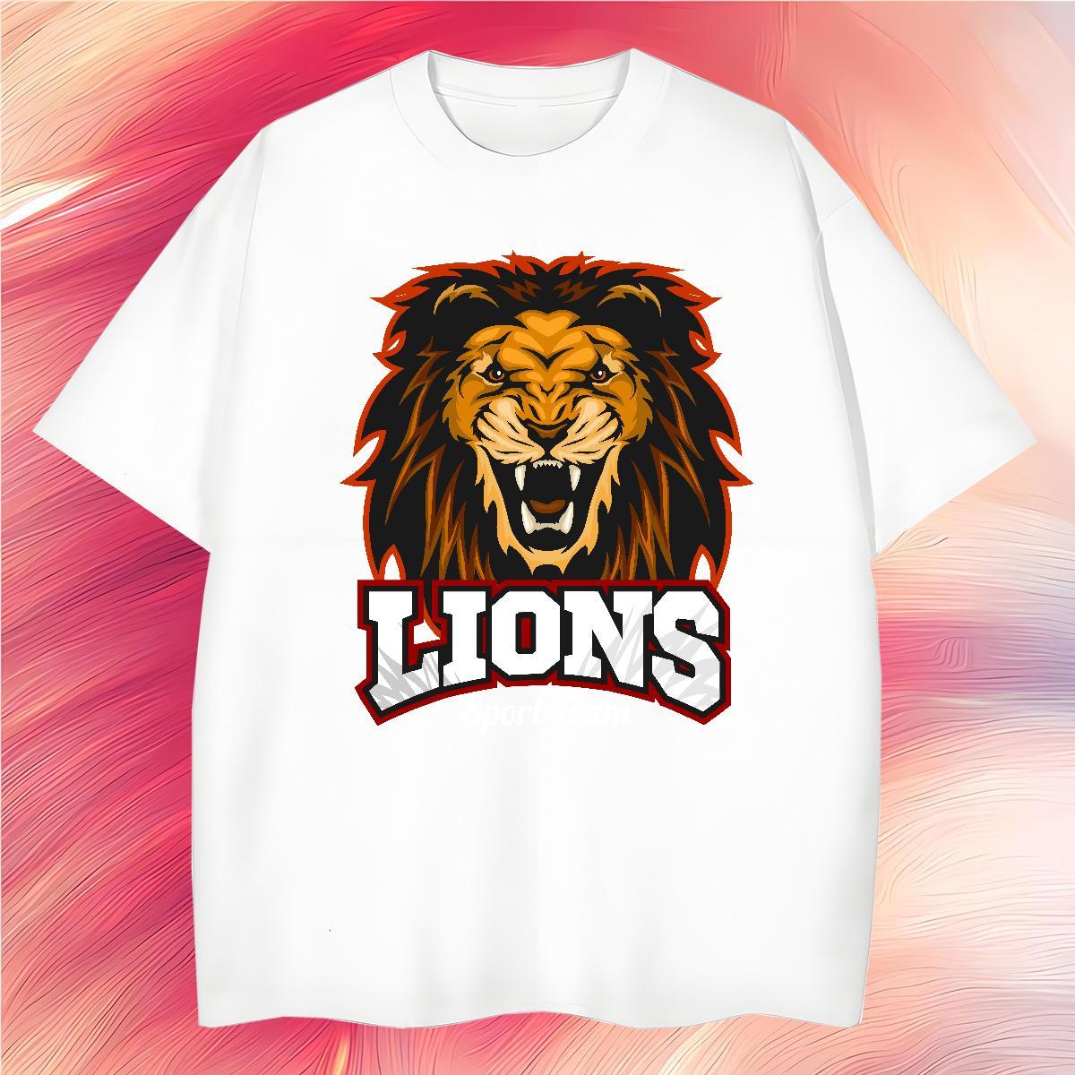 2024 Summer Men Tops Tees lion Sports Casual 100% Cotton 230g Polos Breathable Crew Neck High Quality Mens T Shirts Custom Print Oversized