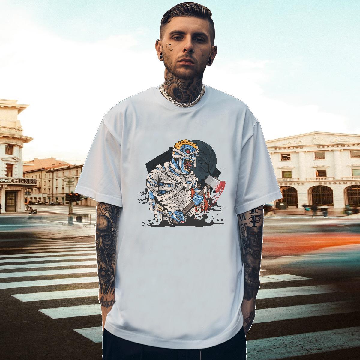 Brand Tshirt for Man Woman zombie Street Wear 230g 100% Cotton Polos Breathable Short Sleeve TOP Quality T-Shirts for Men Black White