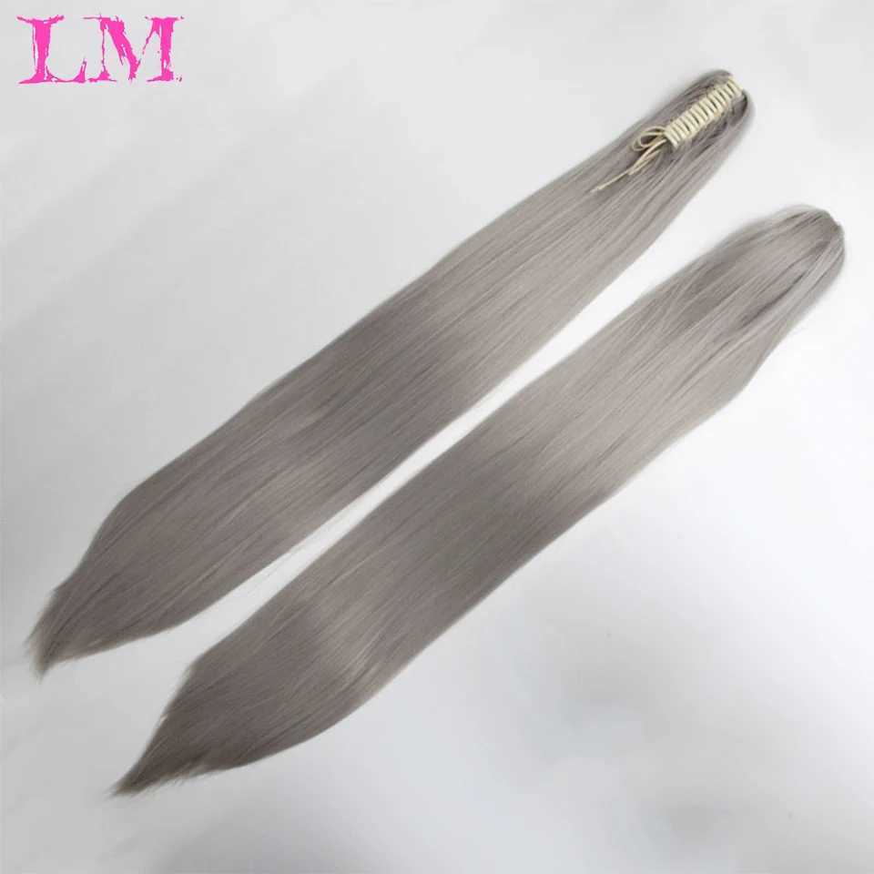Long straight clip in ponytail hair extension synthetic ponytail black purple red hair role-playing wig party synthetic wig W240817