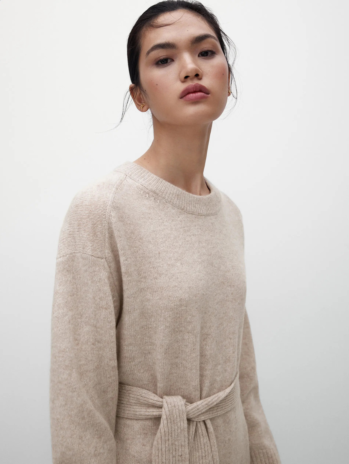 Ethereal MD Autumn Belt Decoration Womens Simple Knitted Dress 240819