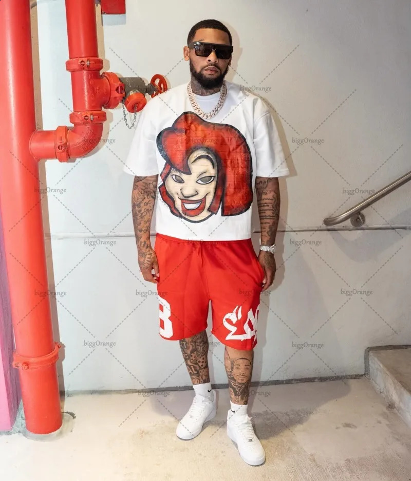 2014 Street Hip Hop Super Large Tshirt Gothic Punk Spoof Anime Printed Short Sleeve Mens Harajuku Fashion Trend Casual Loose 240819