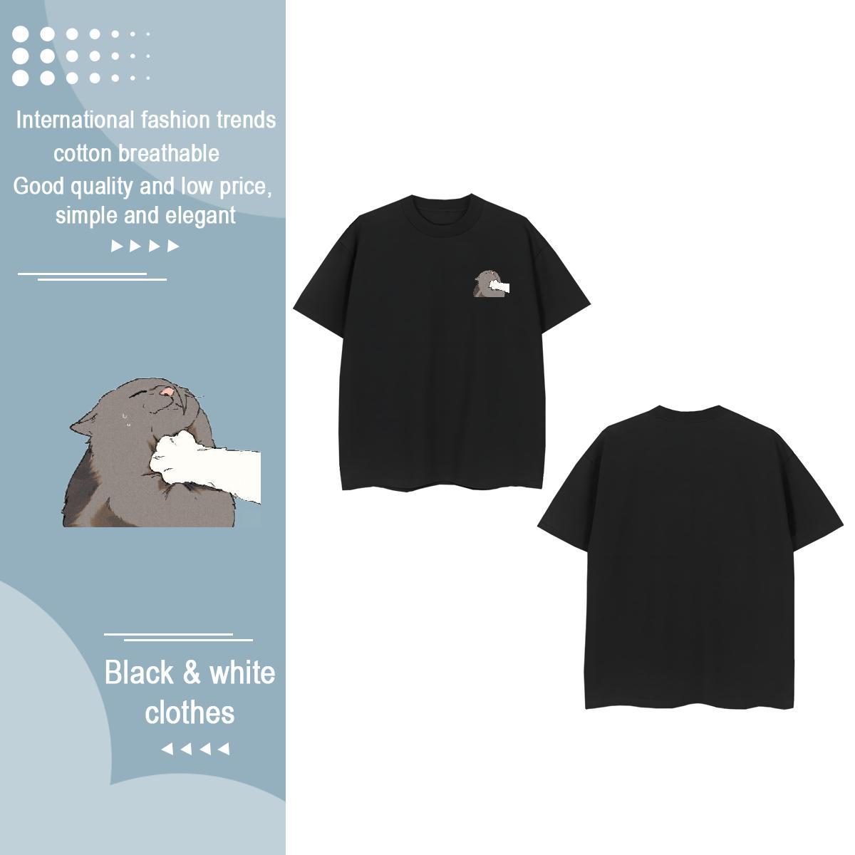 New Men Tshirts cat Daily Wear 230g 100% Cotton Top Tees Breathable Crew Neck Comfortable Man T Shirts Graphic