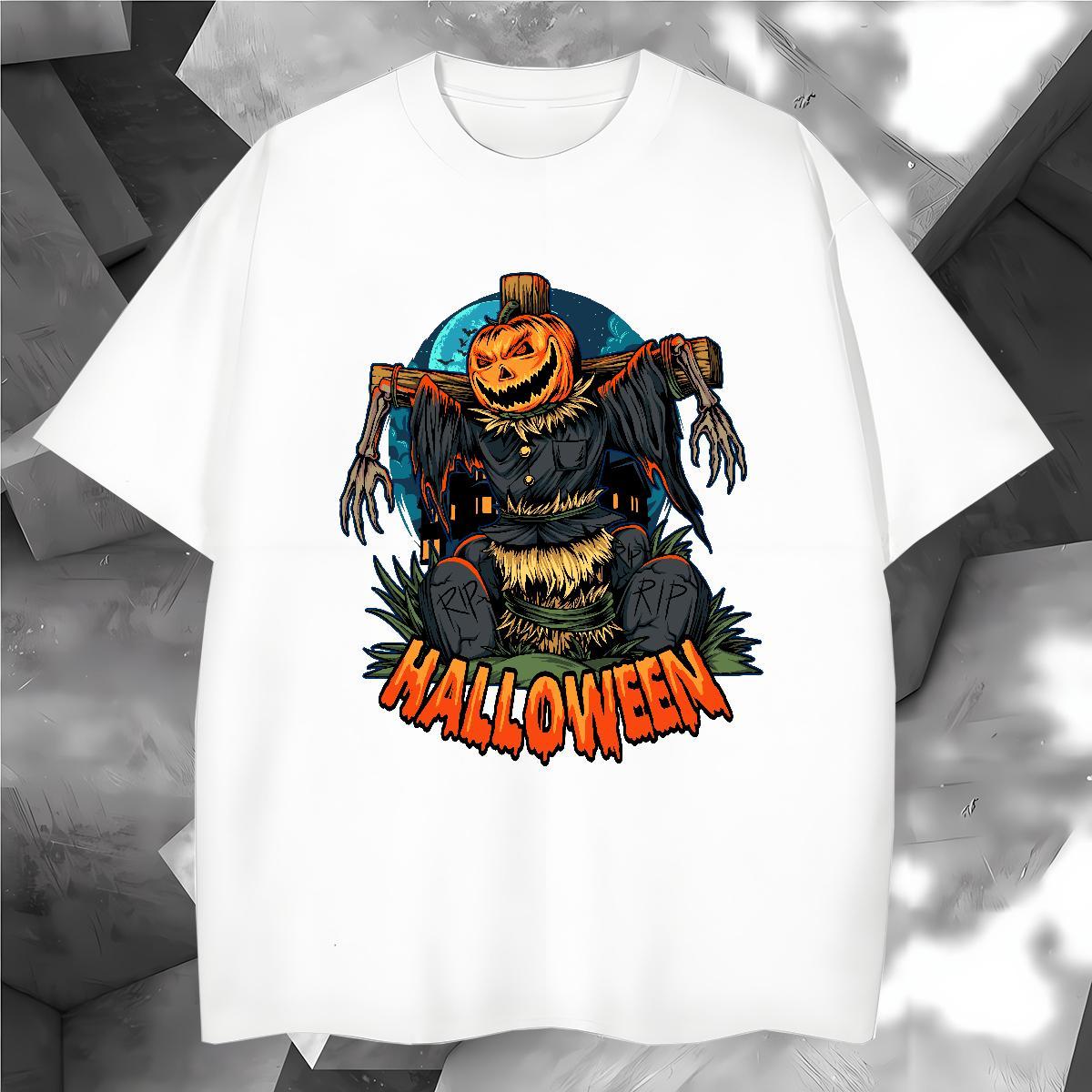 Loose Fit T-Shirts for Men halloween Breathable Soft Casual Beach Black Oversized 230g 100% Cotton Couples T Shirts DIY Tee Shirt