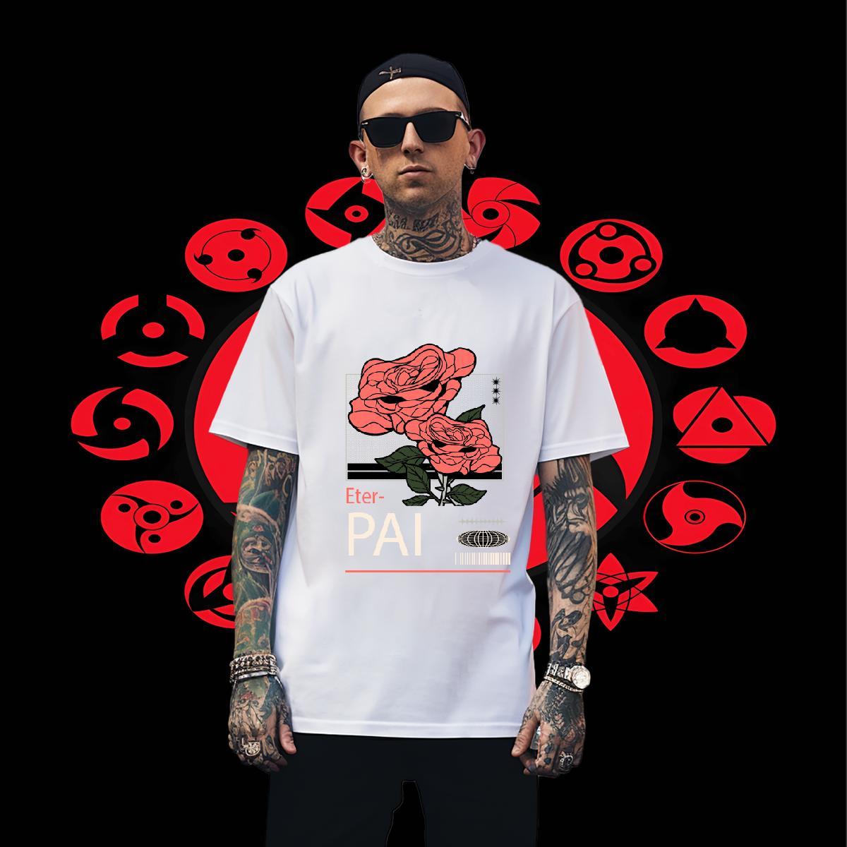 Designer Men Clothes T-Shirt Spring Summer 230g 100% Cotton Anime Print Crew Neck Breathable flower T shirt Brand Polos