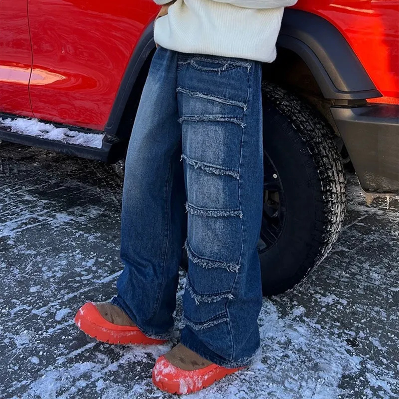 Pantalon Y2K Fashion Washed Blue Baggy Stacked Jeans Pants For Men Clothes Straight Wide Leg Denim Trousers Ropa Hombre 240819