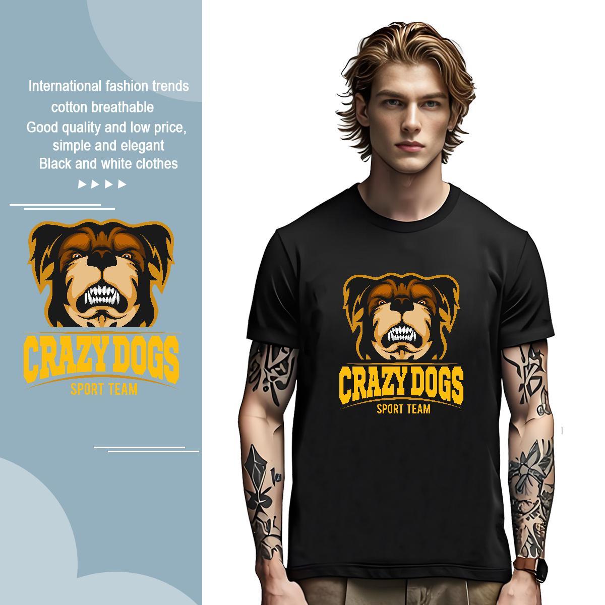 Classic Man T Shirts crazy dog Breathable Crew Neck Casual Daily Wear Cartoon Printing L-4XL 230g Cotton Tshirts 2024 DIY Clothings