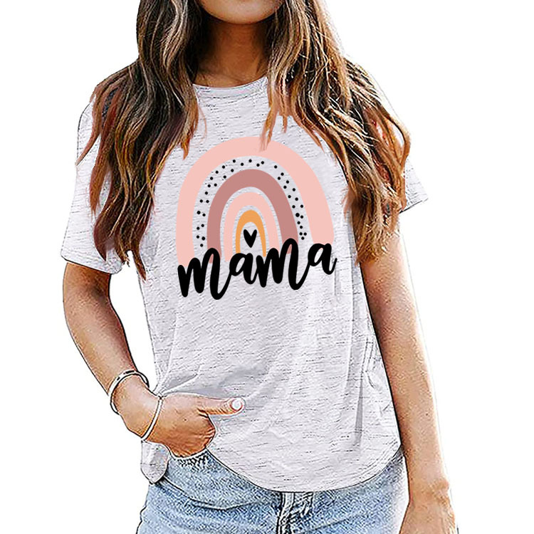 Fashion Printed Women's T Shirt Mama Rainbow Love Letter Crew Neck Loose Print Pattern Short Sleeve T-Shirt Girl Tops Tees XXXL