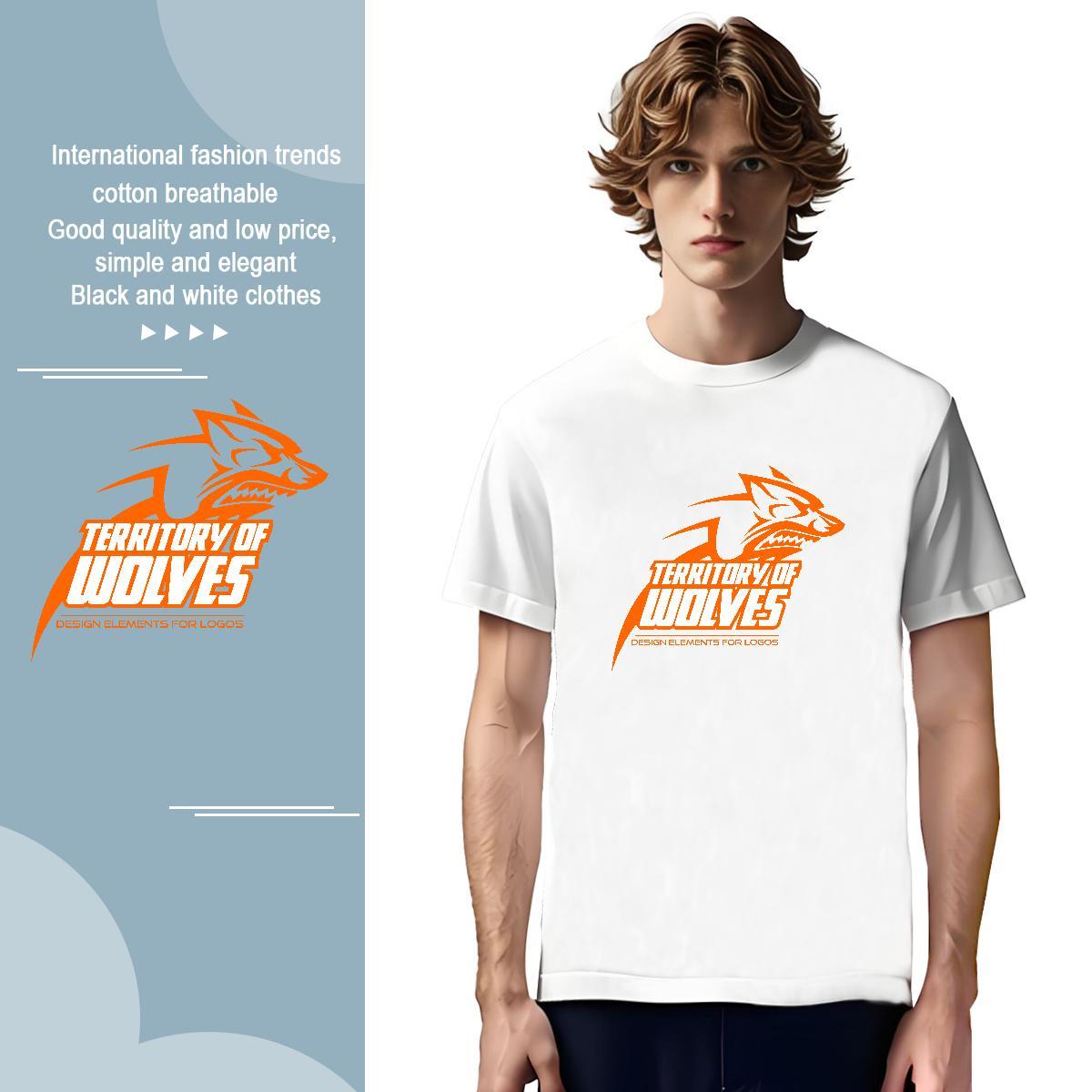 Unisex Men T Shirts wolf Breathable Spring Summer Asian Size 230g Pure Cotton Tshirts Classic Casual Top Tees
