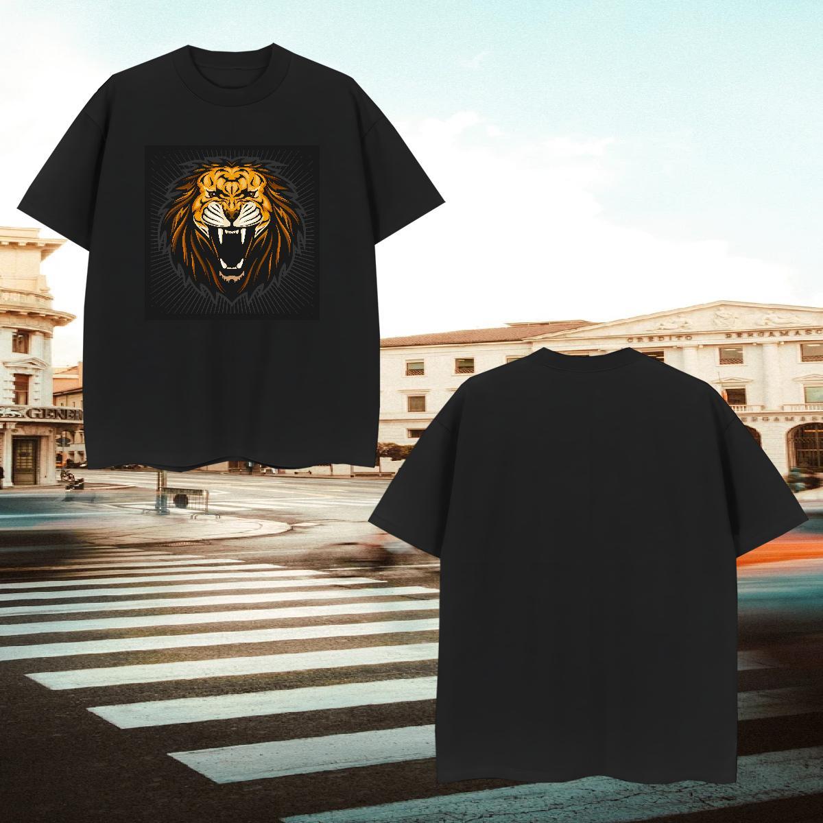 Brand T-Shirts lion Breathable Short Sleeve Daily Outfit Oversized 3XL 4XL 230g 100% Cotton Tshirt for Man Woman Fashion New Clothings