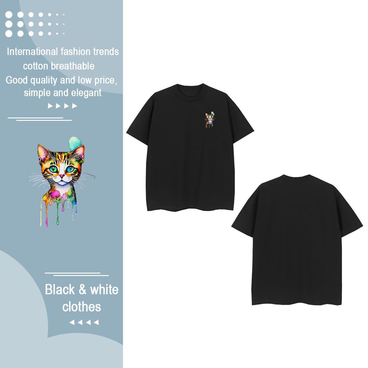 2024 Designer Tshirt for Man Woman cat Home Outdoor 100% Cotton 230g Tee Shirt O Neck Short Sleeves Loose T-Shirts Cartoon Print