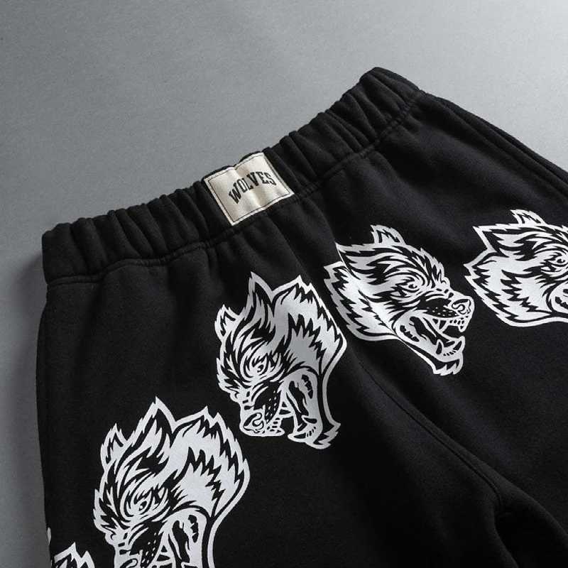 Summer new cotton casual mens five quarter pants printed Wolf head mens shorts outdoor fitness exercise pantsXJ240817