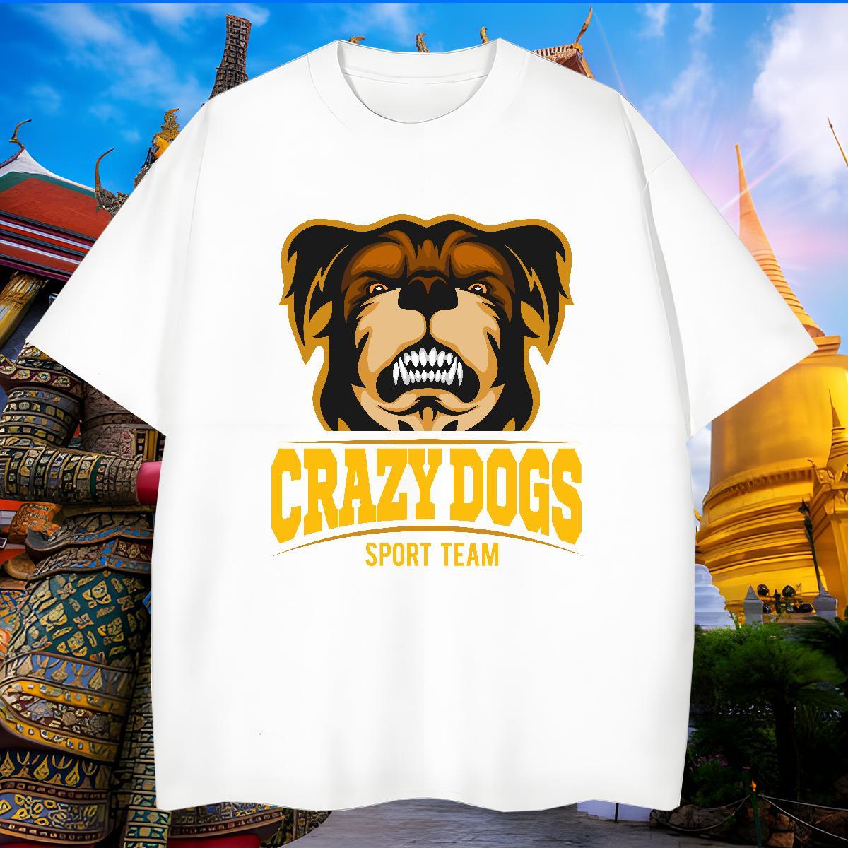 Soft T-Shirts crazy dog Crew Neck Anime Printing Street Cartoon Printing L-4XL 100% Cotton 230g Men Tees DIY Customized Tshirts