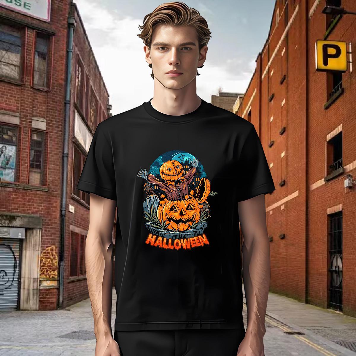 Free Shipping T-Shirts for Men pumpkin O-Neck Short Sleeve Casual Beach DIY Anime 230g 100% Cotton Couples T Shirts Fashion New Tops