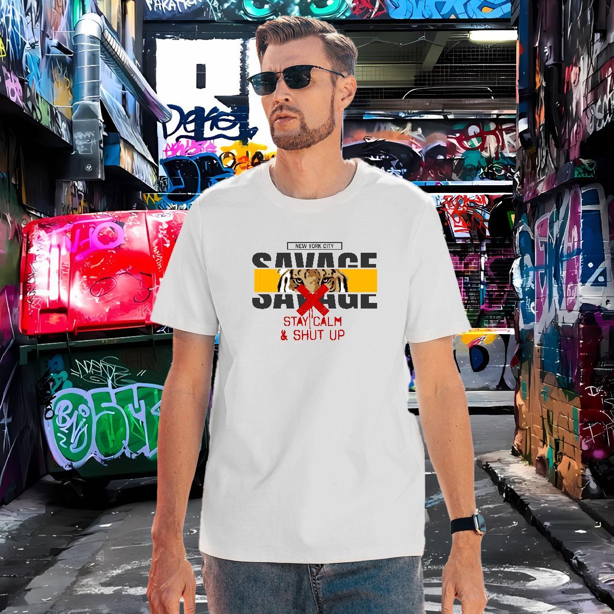 Loose Fit Men T Shirts tiger Breathable Soft Street Wear Custom Printed 100% Cotton 230g Men Tshirts Casual New Tops Shirt