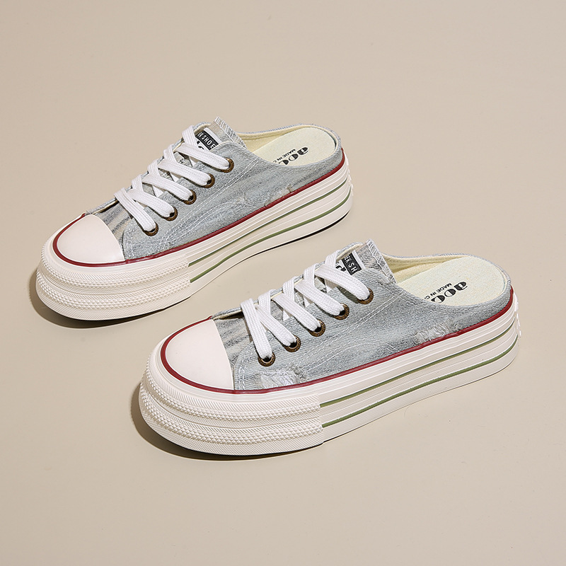 Ddmysports Canvas Summer New Student Korean Edition Instagram Versatile Thick Sole Board Alf Trailer Casual Women S Shoes OUTDOOR