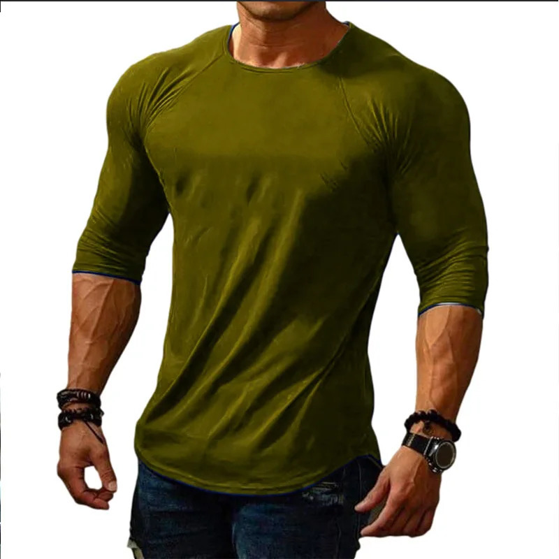 Spring Summer Mens Fashion T Shirt Men Solid Color Slim Fit O-Neck Thin T Shirt Male Long Sleeve Top Tees Drop Xxl 240820