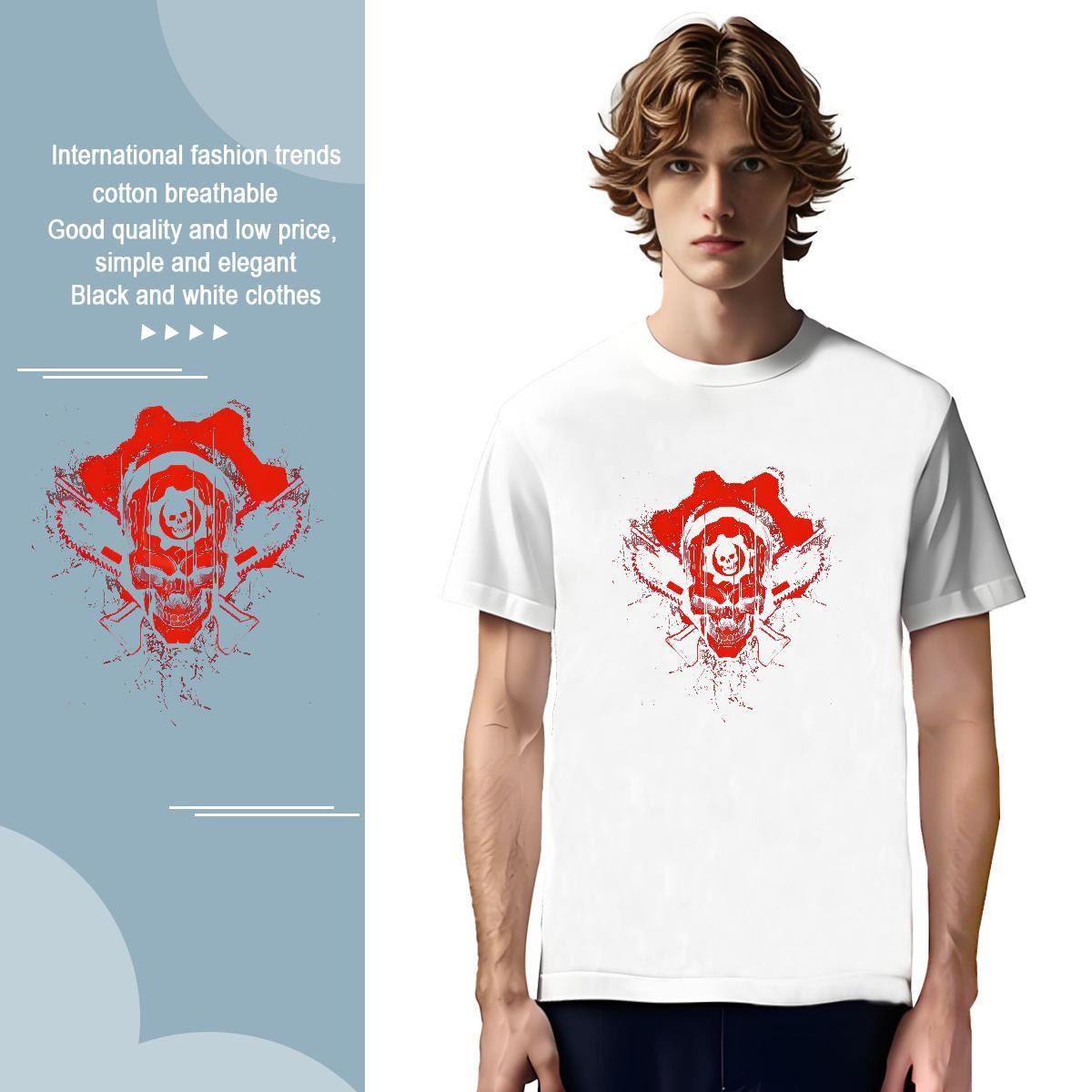 T Shirts Men 230g 100% Cotton skull Hip Hop Street Crew Neck Breathable Anime Couples T Shirts Classic Casual Unisex Wear
