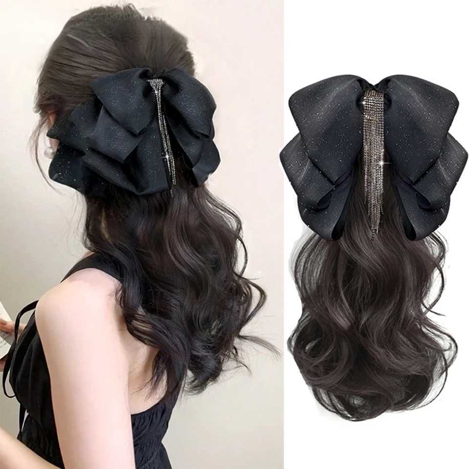Synthetic Tassel Bow Claw Clip Ponytail Temperature Slight Curly Hair Natural Heat Resistant Chemical Fiber Wig Ponytail W240817