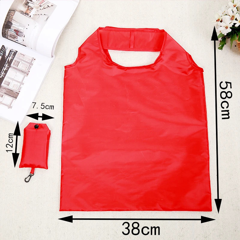 Shopping Bag Solid Color Ecofriendly Folding Reusable Portable Shoulder Handbag Polyester for Travel Grocery y240925