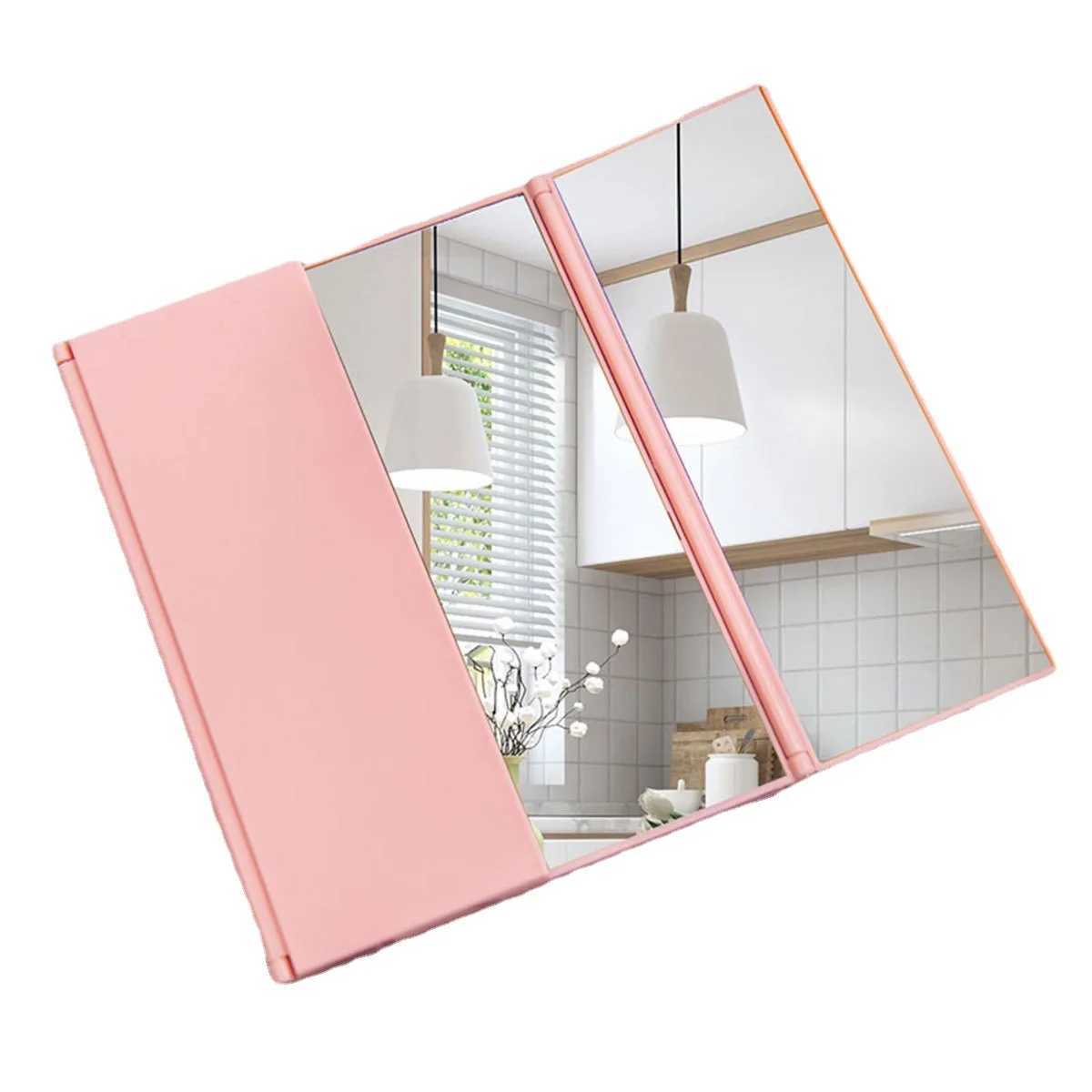 1Pc Triple Folding Makeup Mirror Plastic Handheld Vanity Mirror Pink Green Portable Adjustable Beauty Tool Y240819