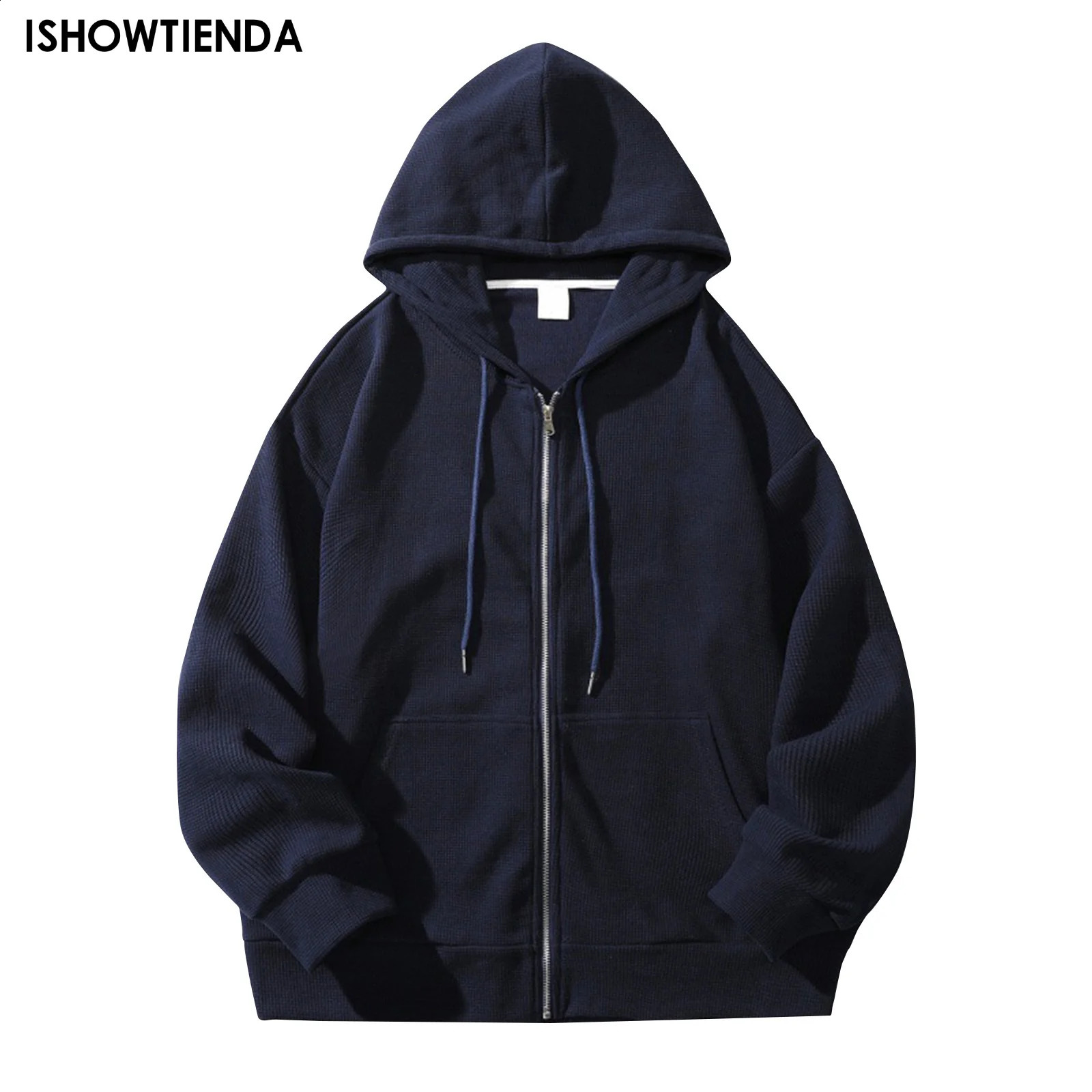 Solid Print Hoodie Men Retro Zip Up Long Sleeve Loose Jacket Coats Harajuku Casual Daily Hooded Sweatshirt Y2k Streetwear 240819