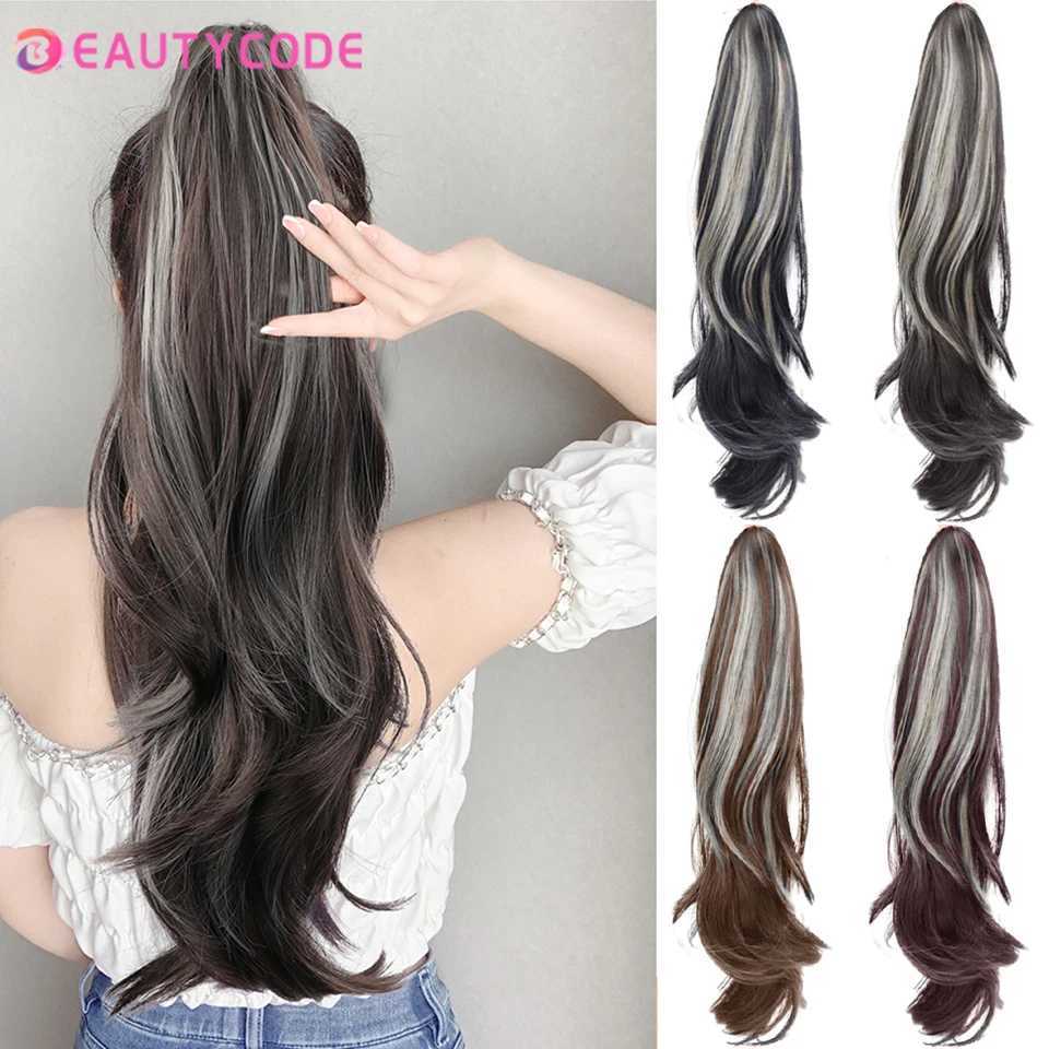 Beautycode synthetic long wave ponytail hair extension clip high gloss fake hair clip female hair heat-resistant wig W240817