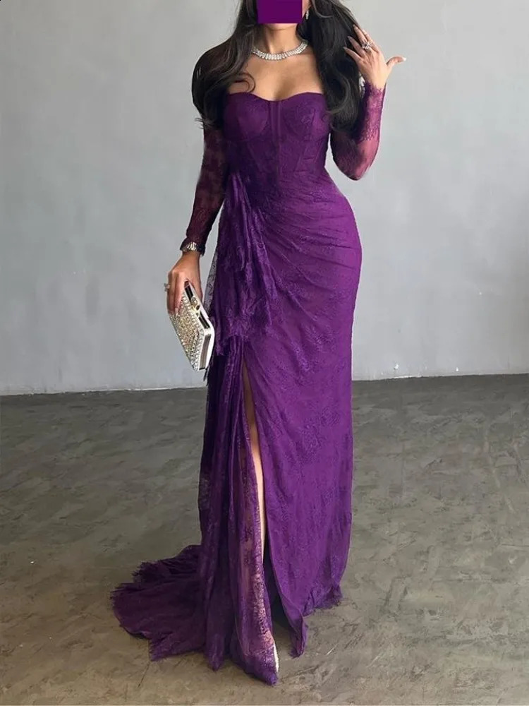 Yeezzi Wedding Dress Elegant Purple Lace Long Sleeve Ball Gowns Womans Formal Bride Party Evening Maxi Dresses Vestido 240819