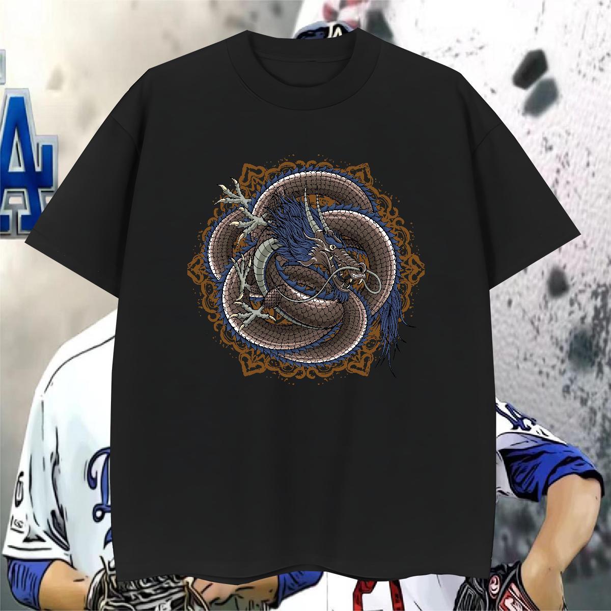 T Shirts Men 230g Cotton dragon Street Wear Breathable Soft Cartoon Printing L-4XL Mens Tshirts Stylist Wholesale Clothings