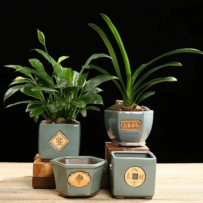 Creative Ceramic vintage Flower Pot Simple Succulent Plant Container Green Planters Bonsai Pots Flowerpot Home Decoration 240819