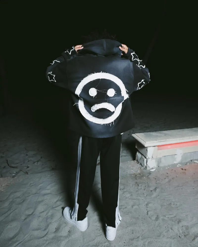 Punk Harajuku Loose Hoodie Alphabet Star Embroidered Zipper Womens Street Retro Couple Sweater 240819