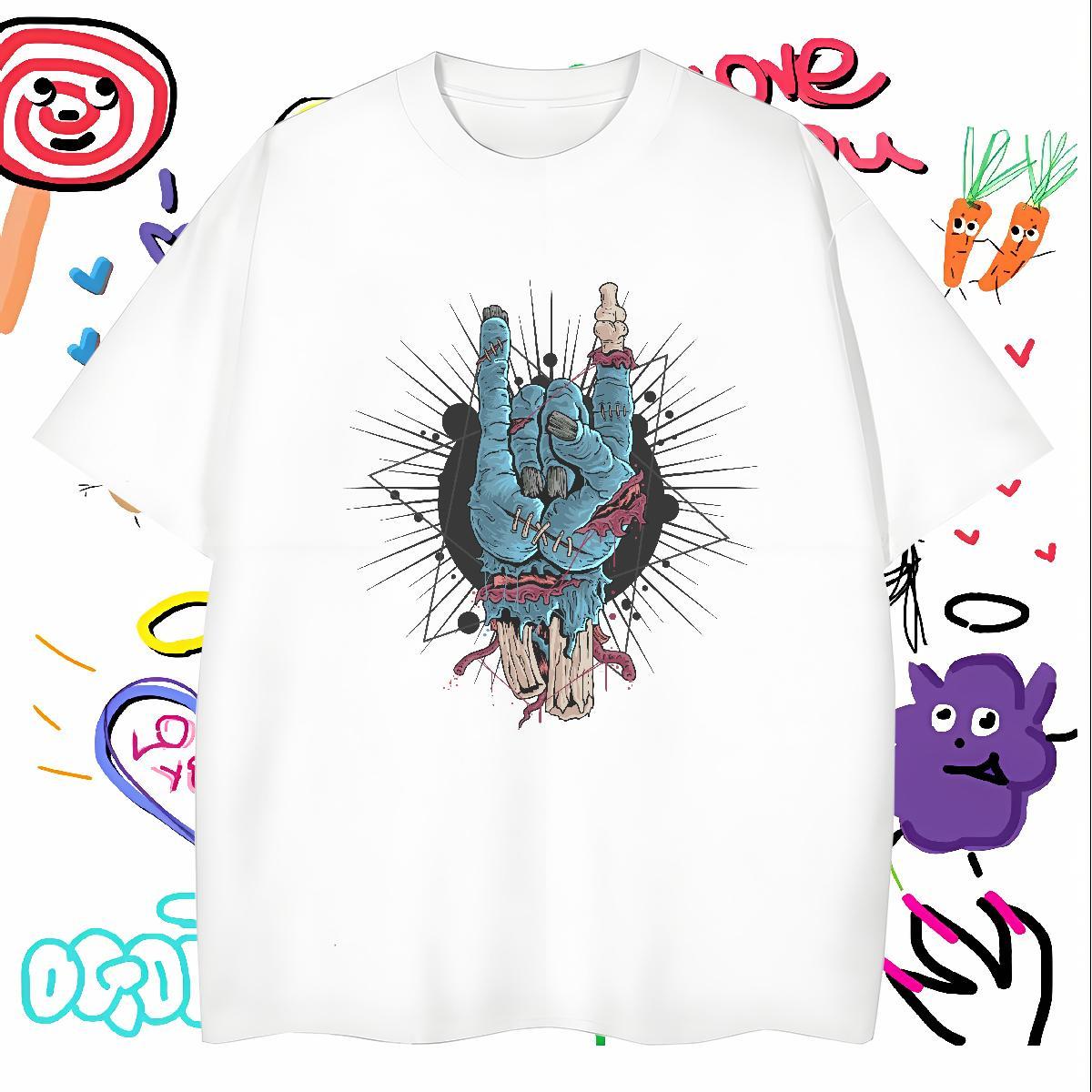 Comfortable T Shirt For Man hand Breathable Beach Floral Print 230g Cotton Men Tshirts Free Shipping Clothes