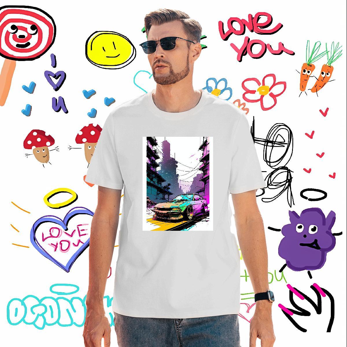 Designer car Mens T Shirts Street wear Hip Hop Men Tshirts 230g 100% Cotton Stylist Breathable Short Sleeve Cartoon Printing L-4XL Clothings
