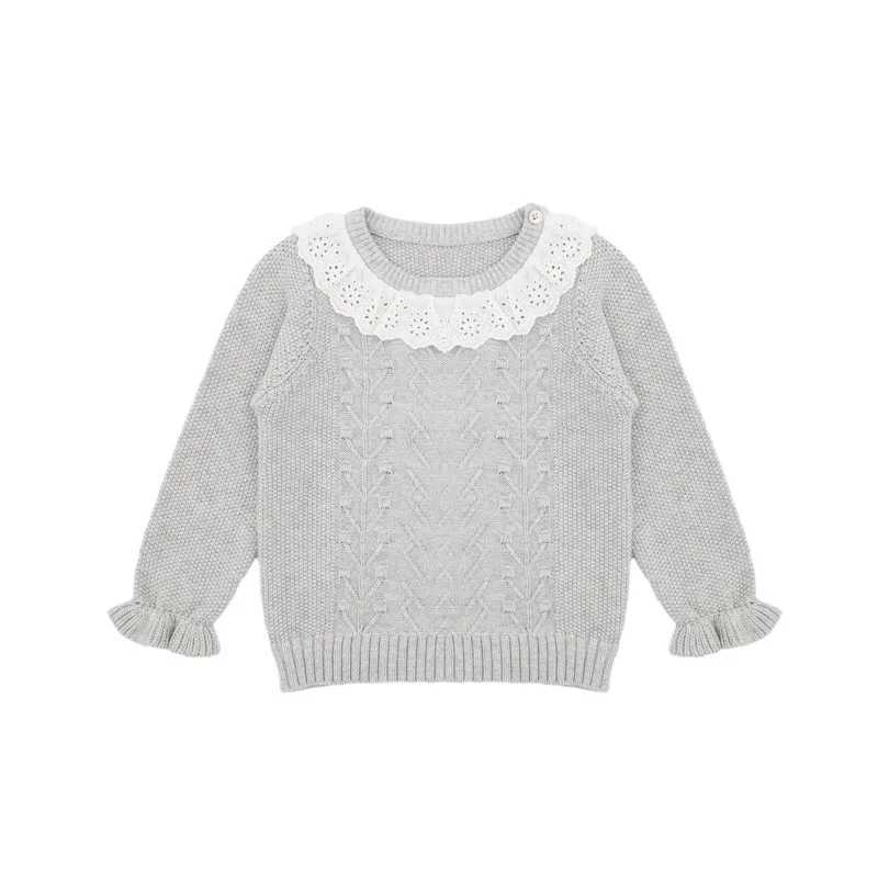 Autumn and winter new cotton childrens knitted shirt girls lace collar sweater top W240820