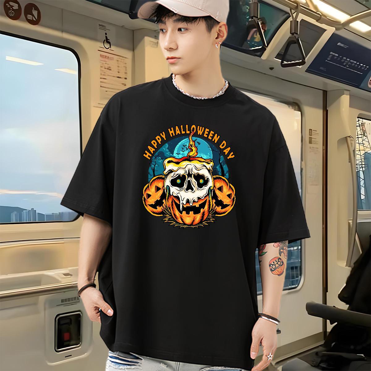 Fashion Design Men Tees pumpkin Beach 230g 100% Cotton Tee Shirt O-Neck Short Sleeve Classic Mens T Shirts Oversized 3XL 4XL