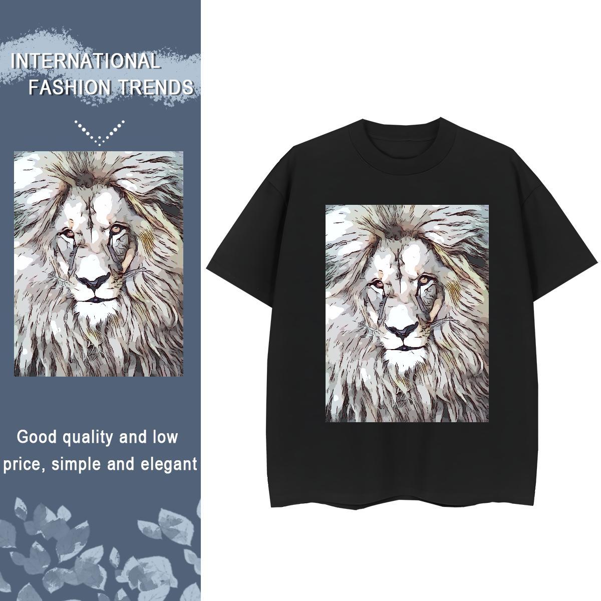 Fashion New Tshirt for Man Woman Street Breathable Short Sleeve Tops Shirt Wholesale 230g Pure Cotton lion Cartoon Print T Shirt For Woman