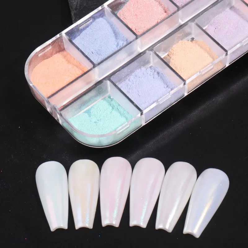 12 Colors Aurora Powder Nail Glitter Pigment Mirror White Iridescent Fairy Fine Chrome Reflective Rubbing On Dust Manicure DecorXJ240815