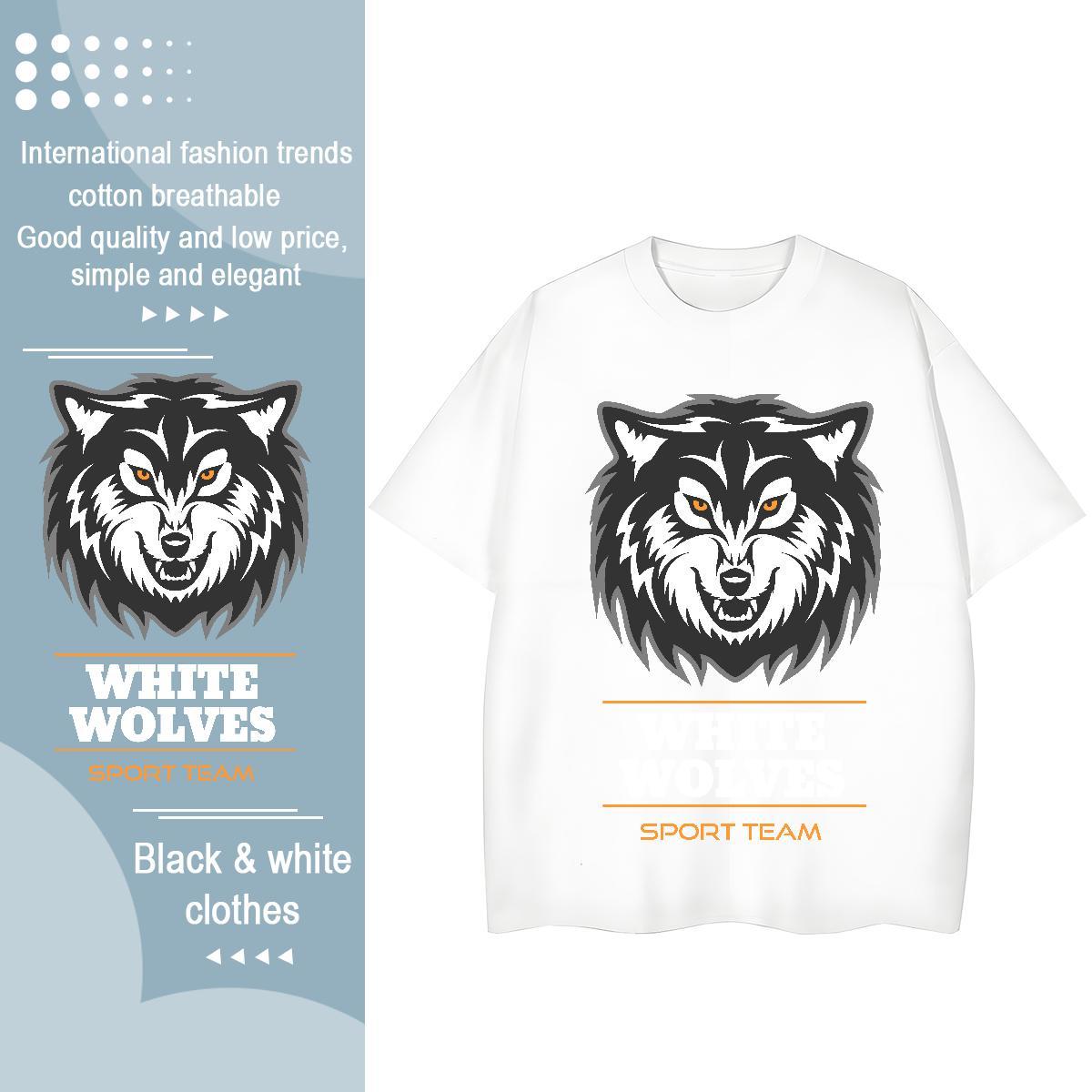 Custom Couples T Shirts wolf Street wear Hip Hop 230g Cotton Tshirts O-Neck Short Sleeve Popular T Shirt For Man Plus Size Cartoon