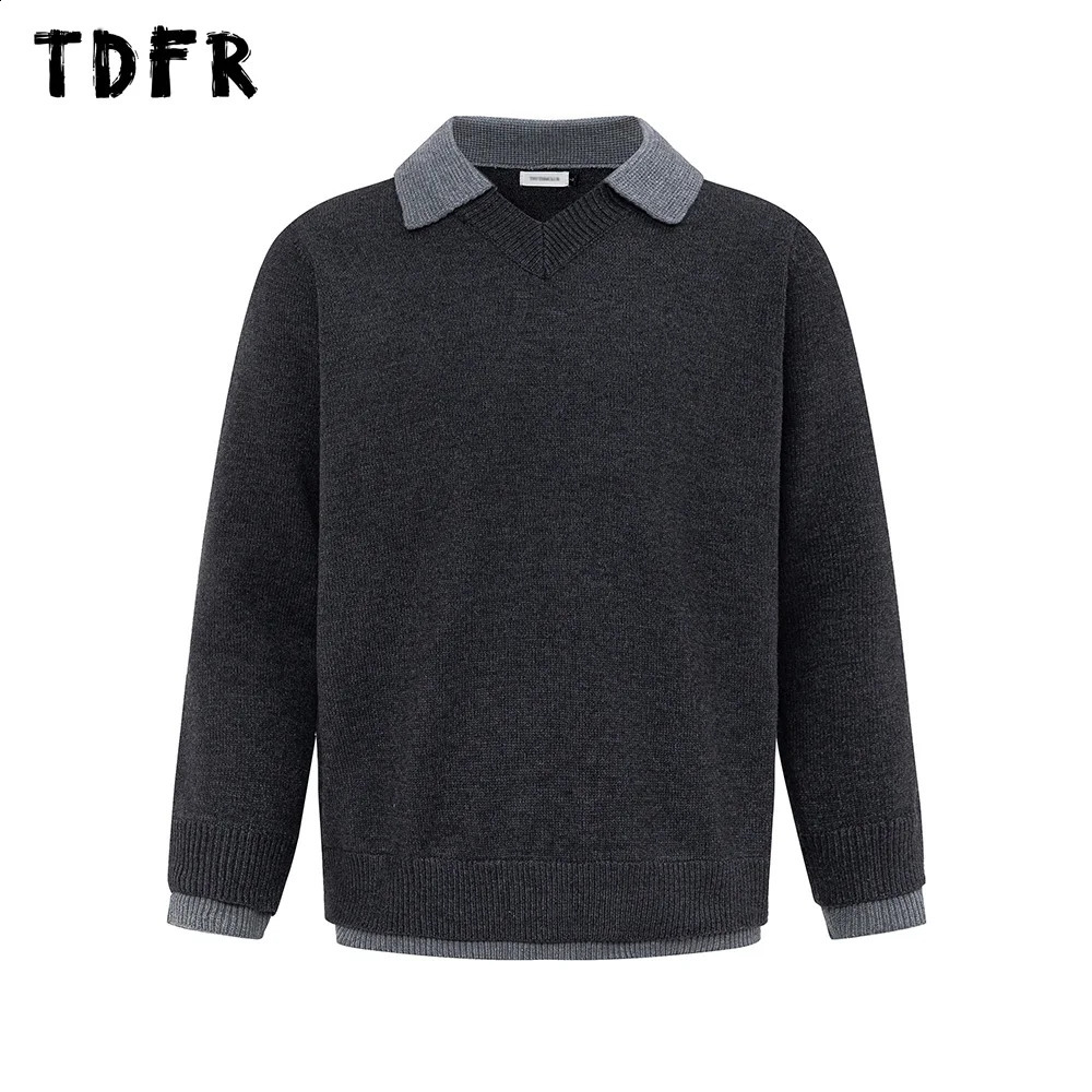 Splicing Knitted Sweater Mens Autumn and Winter Streetwear Casual Loose Collar Long Sleeve Zipper 240819