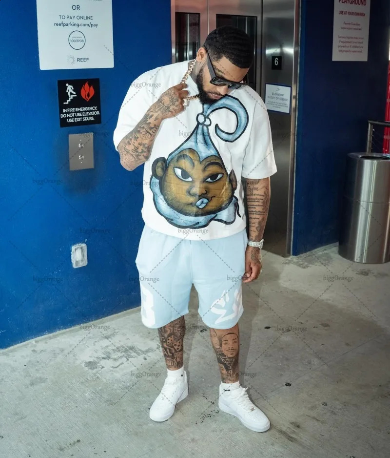 2014 Street Hip Hop Super Large Tshirt Gothic Punk Spoof Anime Printed Short Sleeve Mens Harajuku Fashion Trend Casual Loose 240819