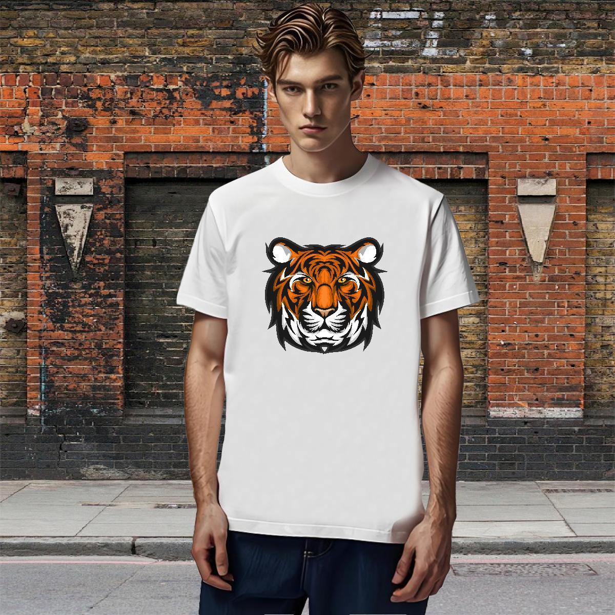 DIY Mens Tshirts tiger Spring Summer 100% Cotton 230g Top Tees O-Neck Short Sleeve High Quality Mens T Shirts Plus Size Cartoon
