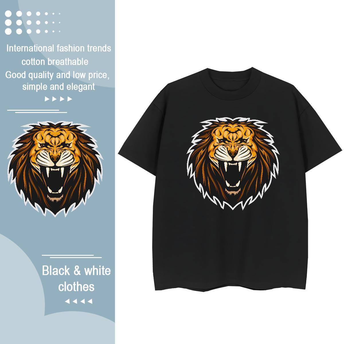 DIY Unisex Tshirts Casual Beach Crew Neck Tops Shirt Comfortable 230g Pure Cotton lion Black White T-Shirts
