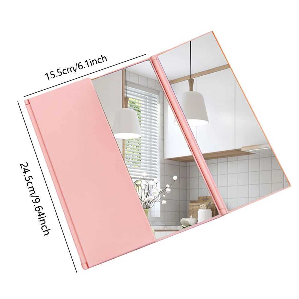 1Pc Triple Folding Makeup Mirror Plastic Handheld Vanity Mirror Pink Green Portable Adjustable Beauty Tool Y240819