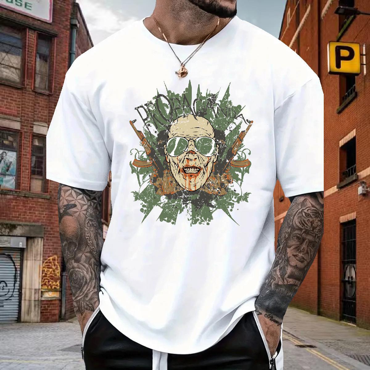 TOP Quality T-Shirts for Men long-barrelled gun Breathable Short Sleeve Street wear Hip Hop Customized Print 100% Cotton 230g Mens Tshirts Fashion Cas