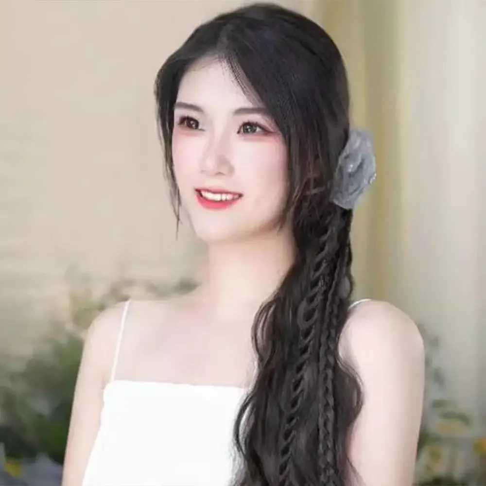 Womens synthetic wig long wave ponytail water ripple twisted weaving grab bucket high ponytail new Chinese style Wig clip W240817