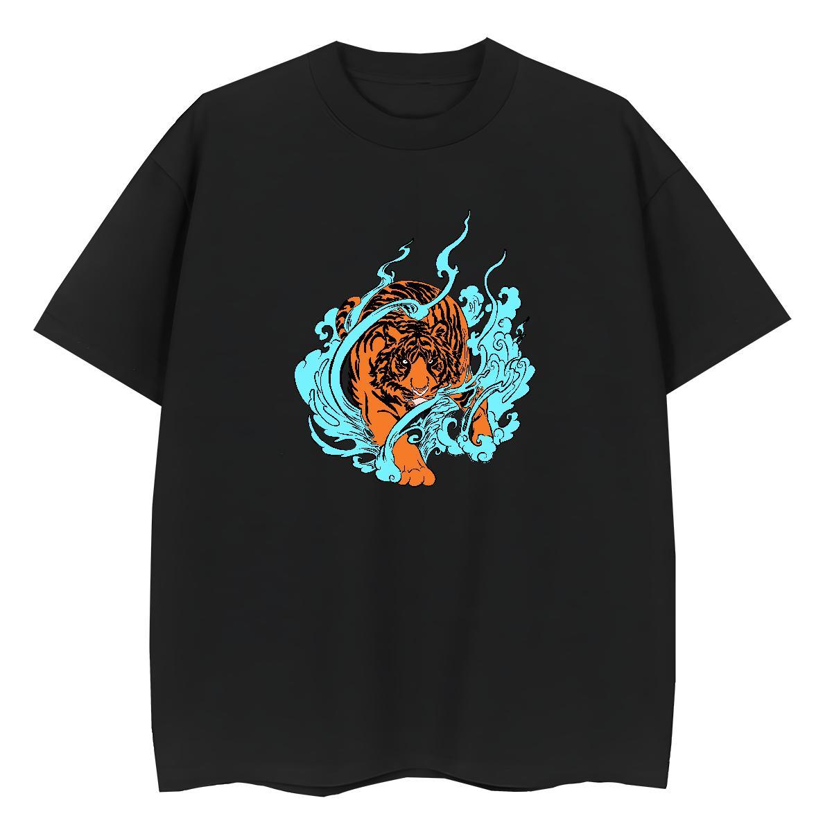 Wholesale Men Tshirts tiger Summer Casual 230g Pure Cotton Tops Breathable Short Sleeve Unisex T Shirts Men White Plus Size