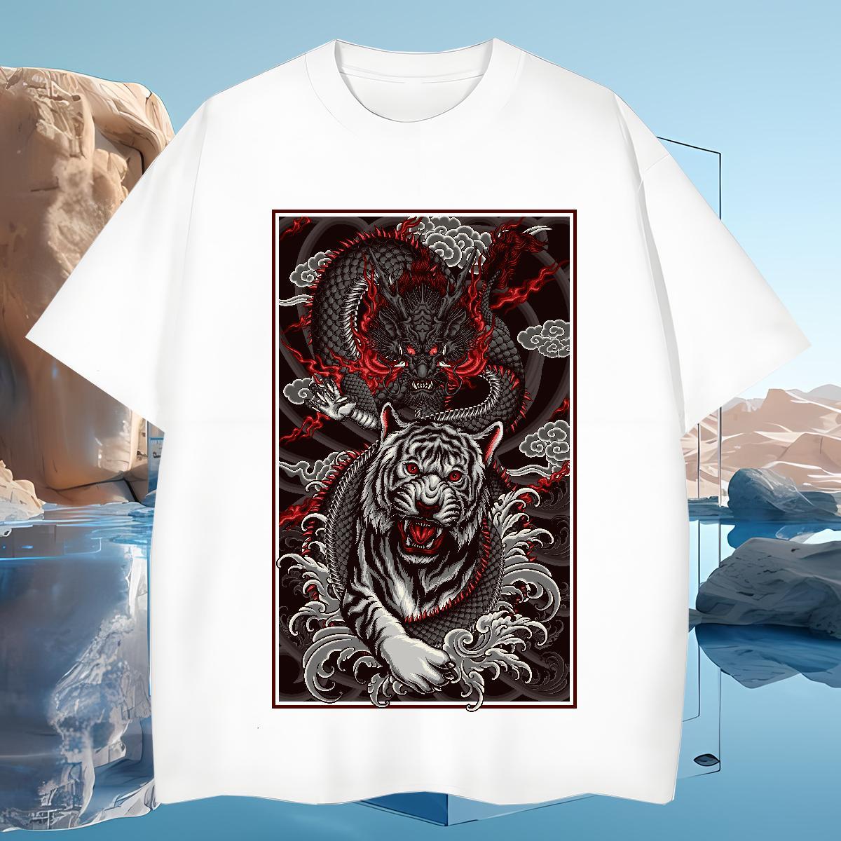 Comfortable dragon Mens T Shirts Summer Casual Mens Tshirts 100% Cotton 230g Brand Breathable Short Sleeve Custom Cartoon Clothings
