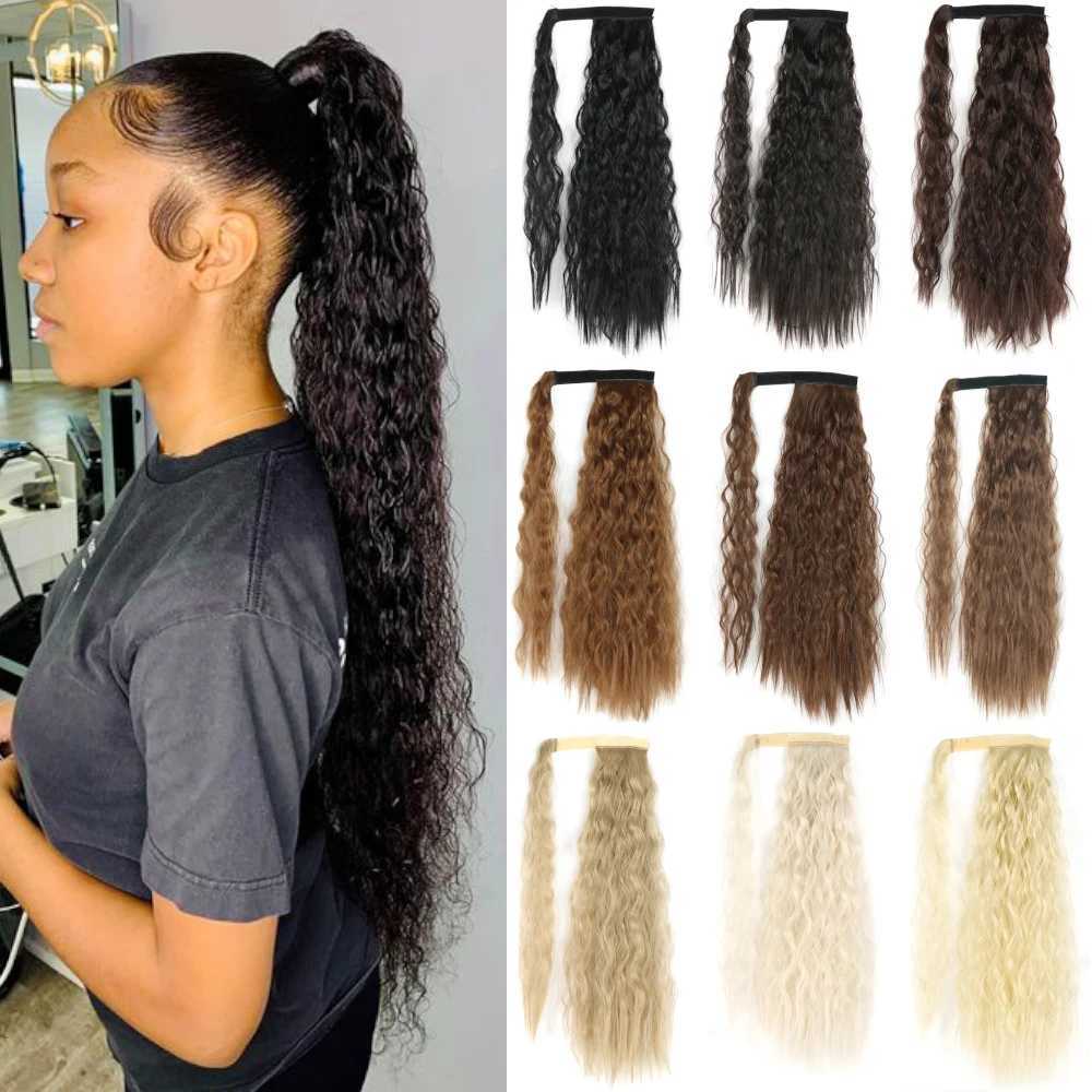 AZQUEEN long corn wave synthetic ponytail wig extension packaging hair clip black brown female ponytail wig W240817