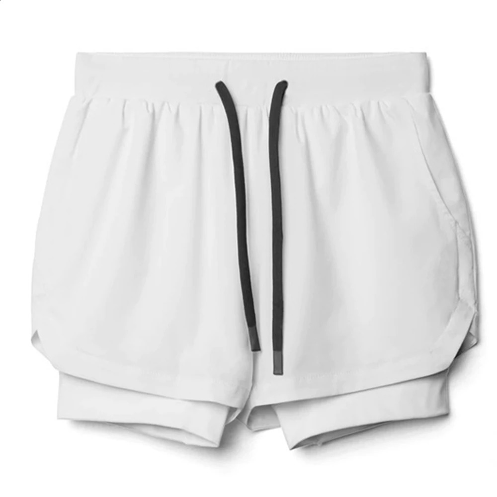 Mens 2in1 Street Fitness Shorts White Breathable Running Gym Quick Drying Casual SXXL 240819